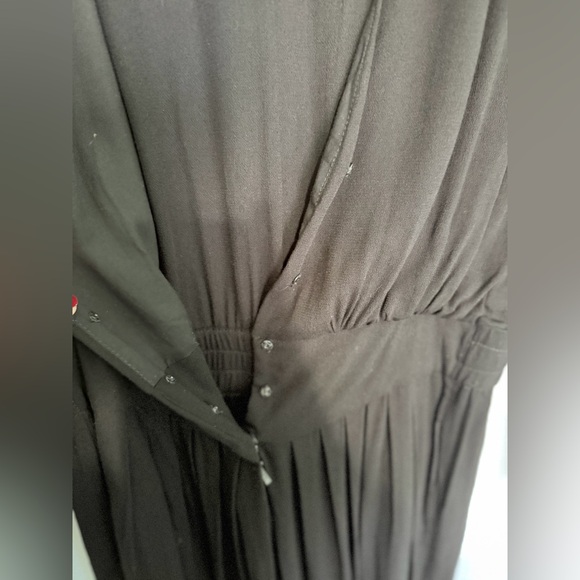 INDAH Gianyar Black Pleated V Neck Jumpsuit Revolve Lightweight Long Sleeve | S - Picture 6 of 7